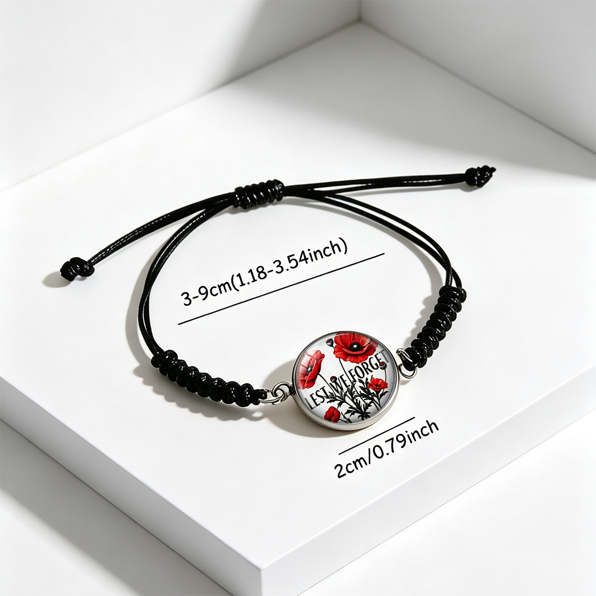 Unisex Red Poppy Floral Adjustable Bracelet