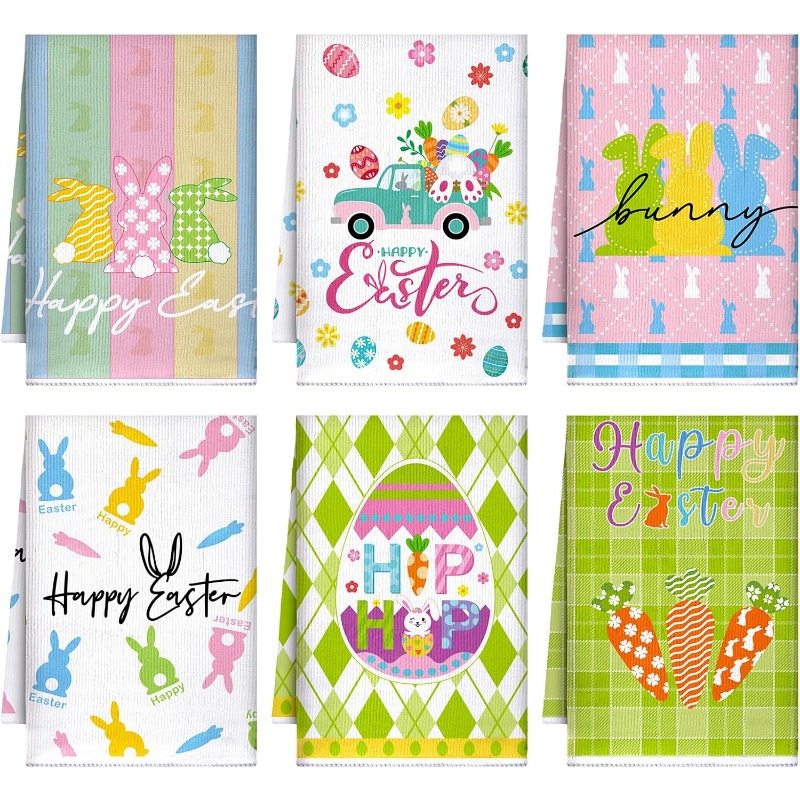 

6pcs Towels - 18x26" Polyester, & Egg Designs, Drying Hands & Decorating Home