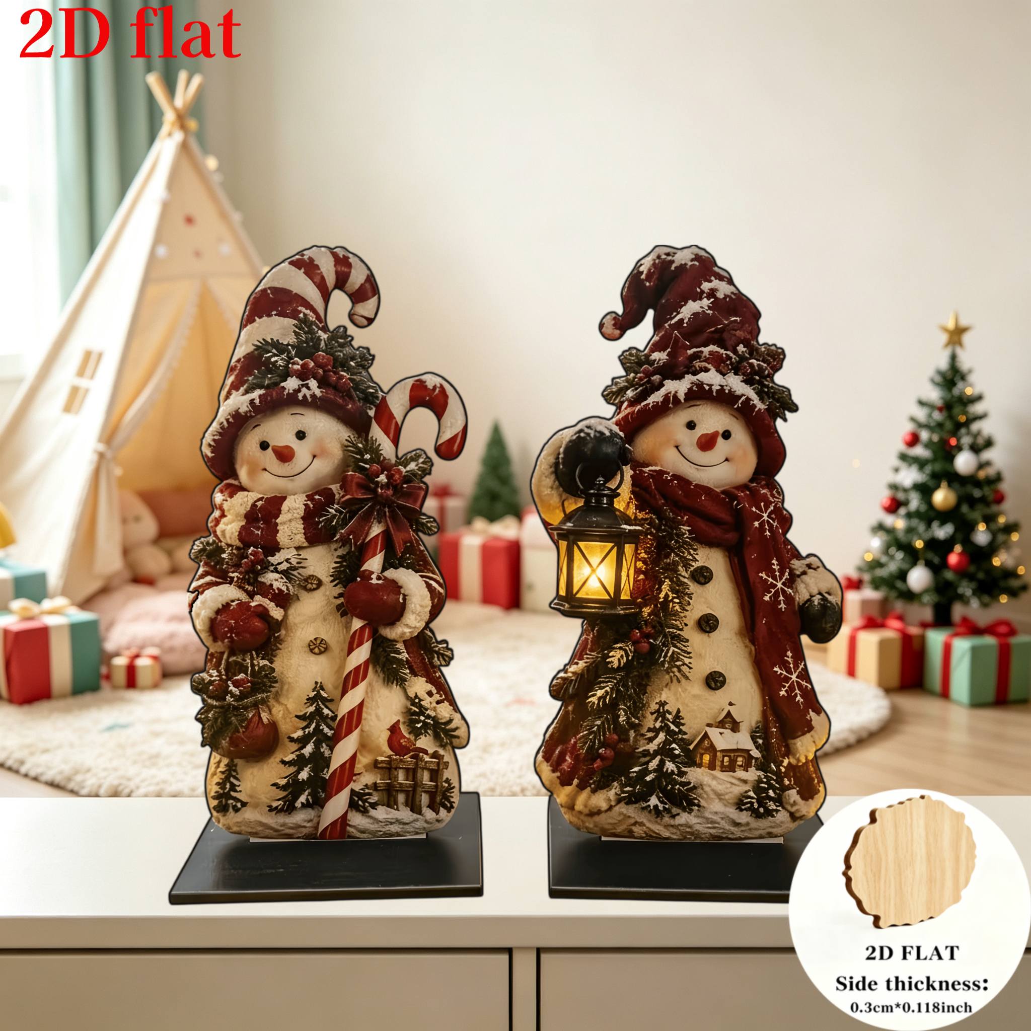 TEMU 2d Flat, Halloween Decorations 2d Flat, 2pcs Christmas Snowman Ornaments. Vintage-style Christmas Decorations Are Perfect For Holiday Decor,