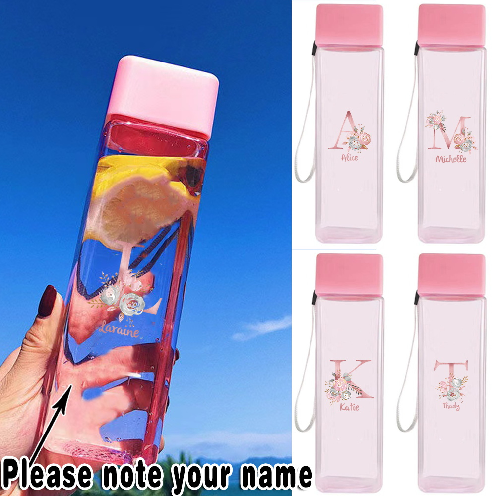 

Customizable 500ml Bottle With Clear Lid - Leakproof, Portable For & Gym - Lightweight, Plastic With Floral Name Design Option