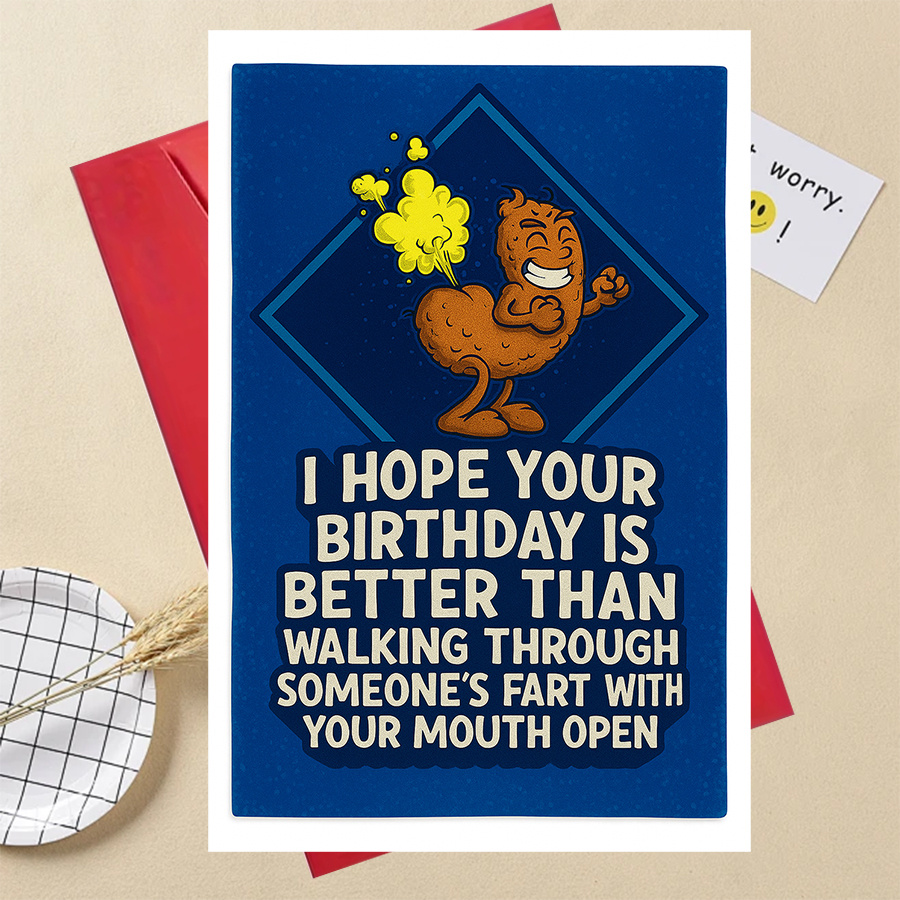 TEMU 1pc Greeting Card + Envelope, A Humorous Burp Themed Birthday Card, Designed For , Making It The Perfect Gag Gift For Anyone, Suitable For Men