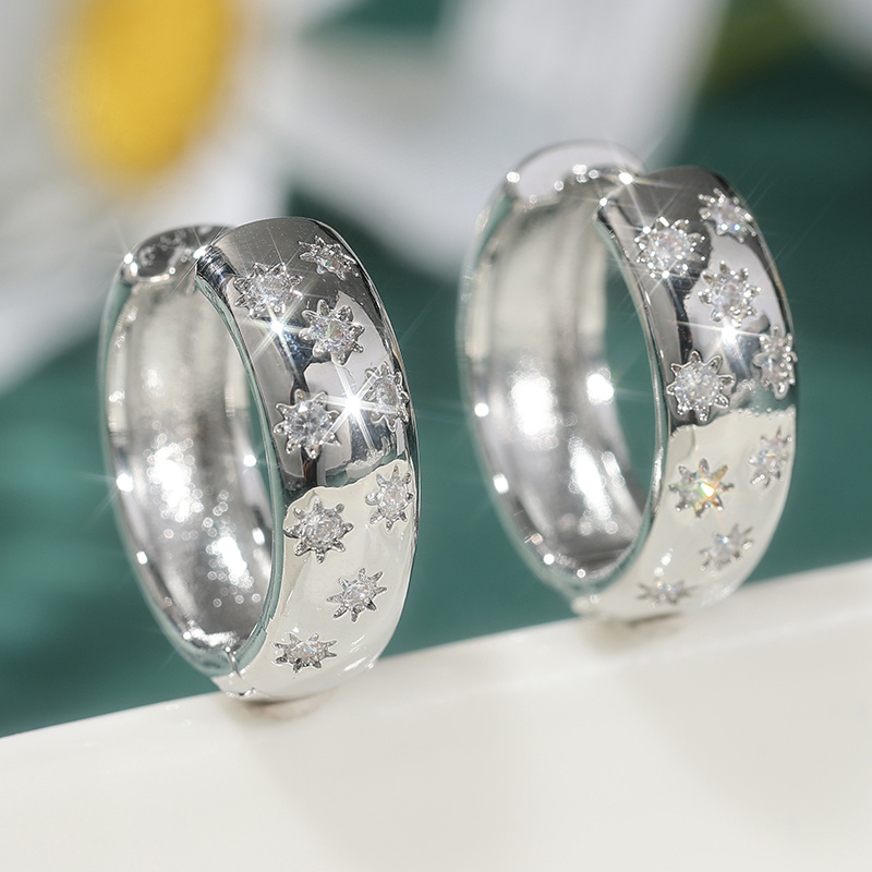 TEMU Starburst CZ Huggie Creolen in Gold- Silberton, minimalistischer Luxus-Alltagsschmuck für Damen