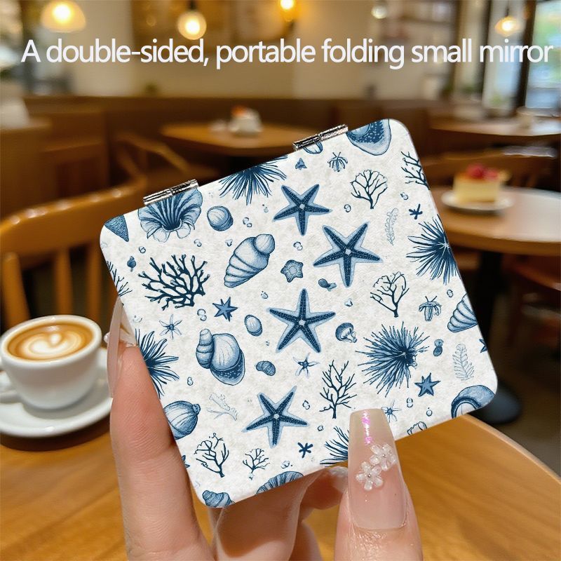 TEMU Mirror - Double Sided Compact Mirror With Sea Starfish Design, Portable Travel Makeup Mirror, Small Cosmetic Mirror For Purse, Cute Mini Mirror