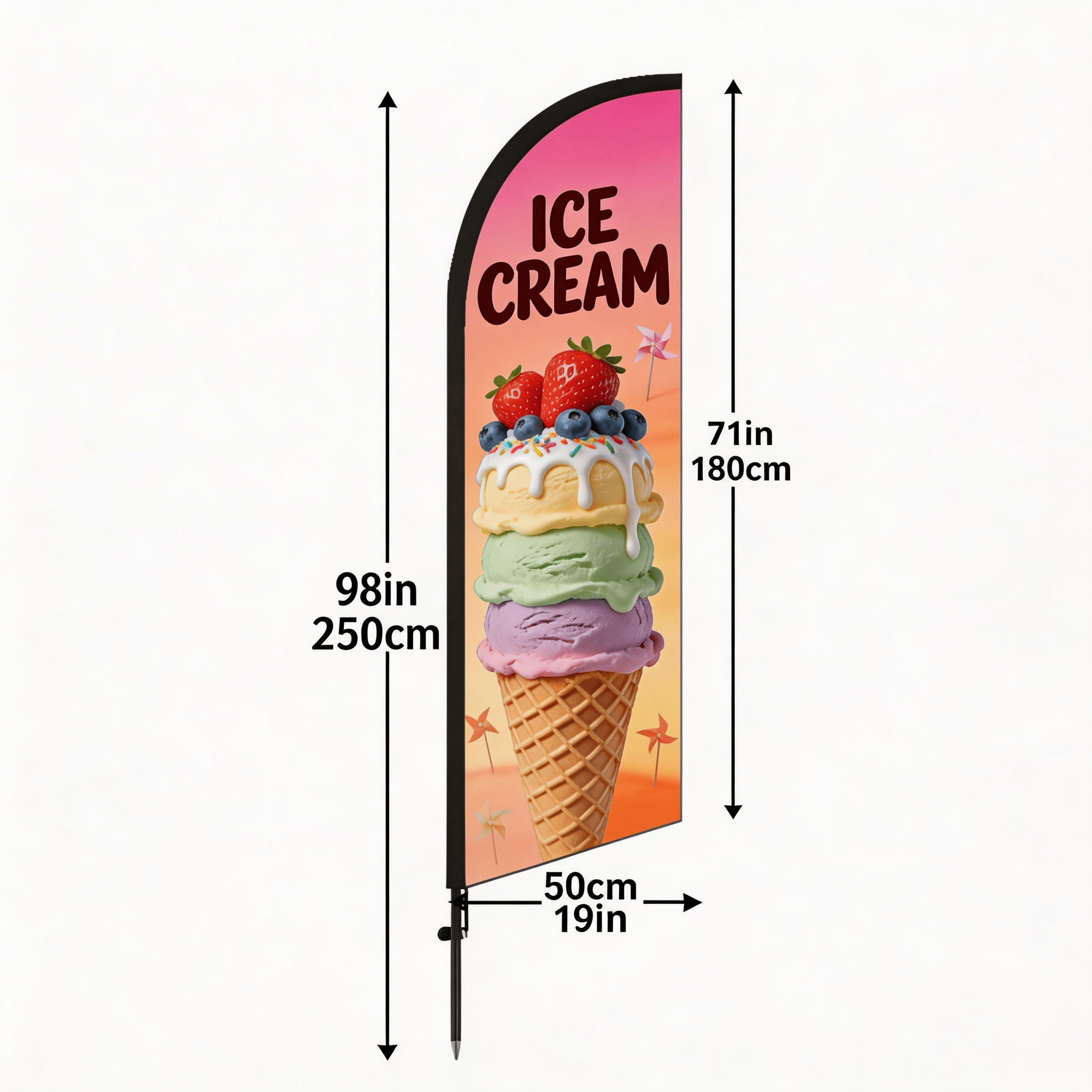 TEMU A [ice Cream Themed Feather Flag 6.5 Ft Tall (pole Not Included)] Polyester Flag Fabric, , Windproof, Durable, Portable And , For Dessert Shops