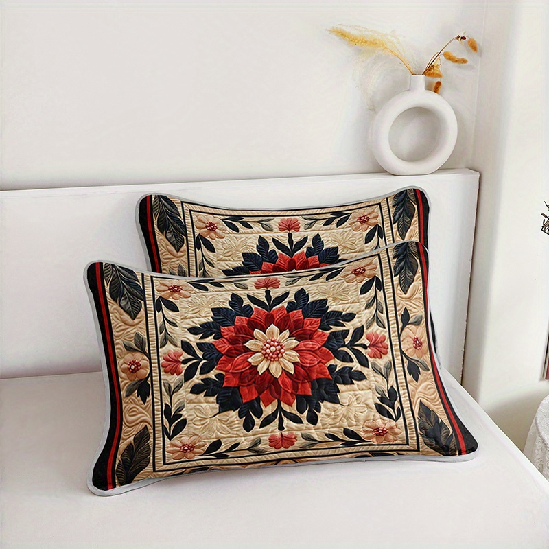 2 3pcs large floral print vintage durable quilted bedding set 1 fitted sheet 1 2 pillowcases pillow inserts not included   size for home dorm use breathable and easy to care