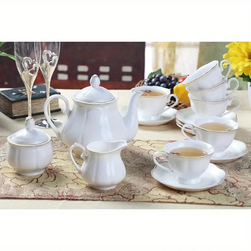 15pcs porcelain tea sets for adults pattern with a set included 1 teapot 1 sugar bowl 1 cream pitcher 6 cups and 6 saucers, tea pot and cup set, chinese tea ware, tea cup set with tray, tea cups set, tea set with pot, home tea party, formal tea service, classic pattern, elegant design, , porcelain, teapot and cups, cup and saucer set, lovers, adult tea ceremony Product details 1