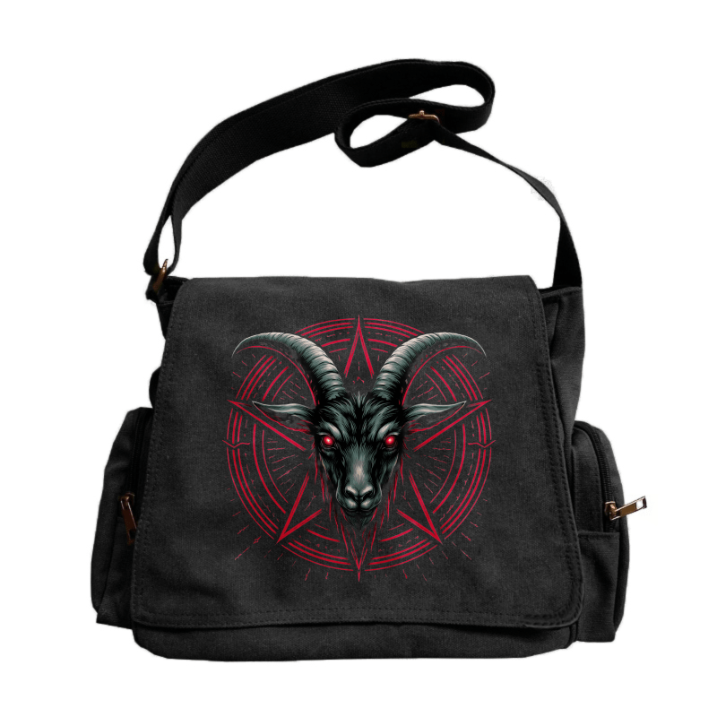 TEMU Women's Tote Bag, Valentine's Day Large Capacity Retro Tote Crossbody Messenger Bag, Dual-tone With Black Sheep Head And Red Pentagram Patterns,