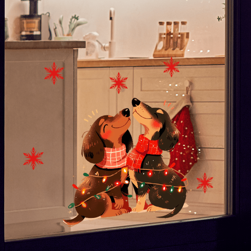 Image of Adorable Christmas Dog Window Decal, Innovative Removable Pvc Sticker Featuring Cute Dogs, Perfect For Decorating Living Rooms, Bathroom Doors, And Glass Windows During Winter, A Seasonal Gift