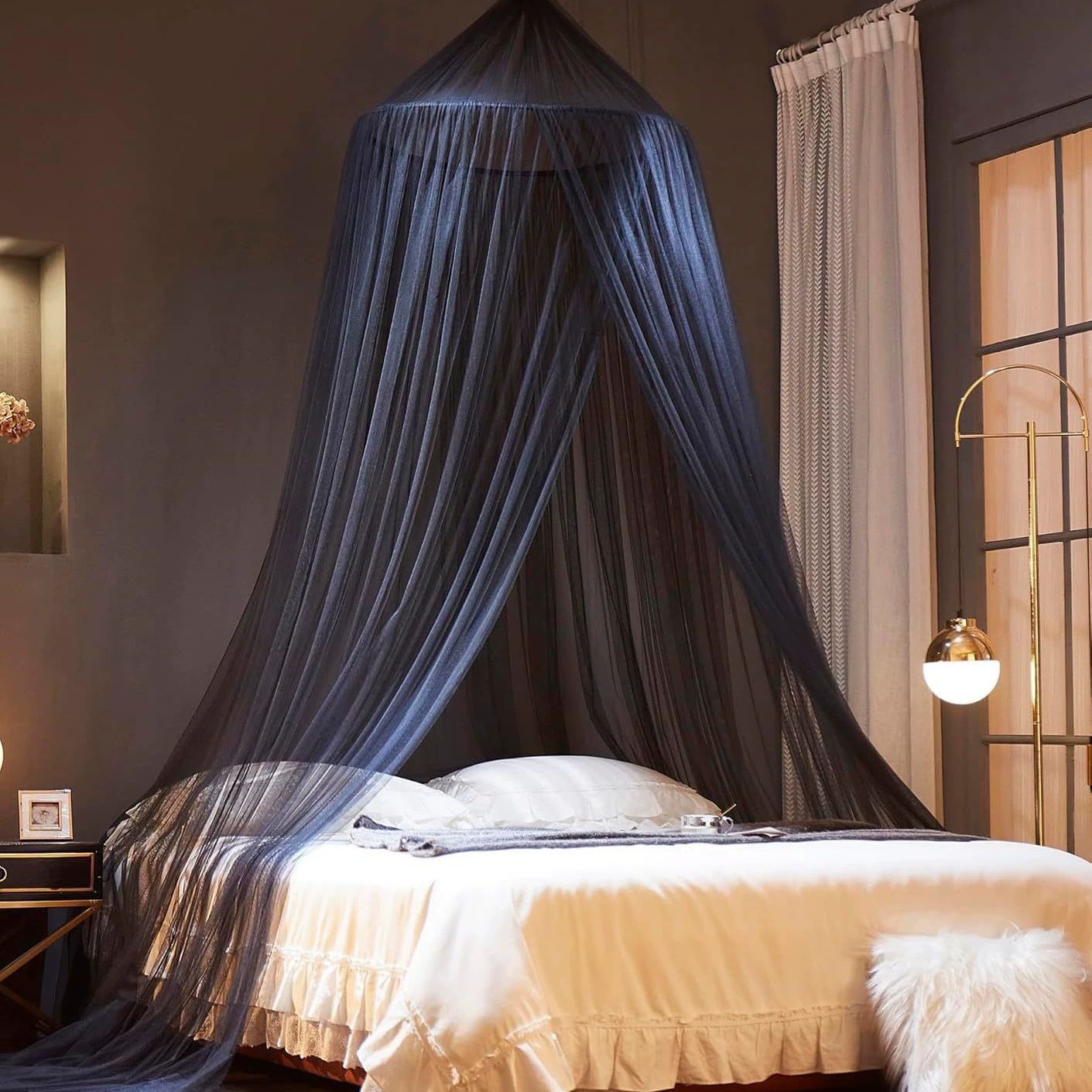 Image of Length: 41ft/12.5m Height 8.2ft/2.5m Hem Net, Black And White Colored Bed Curtain - Bed Canopy, Mesh Room Decoration, Ceiling Tent, Large Dome Bed Curtain For Prevention