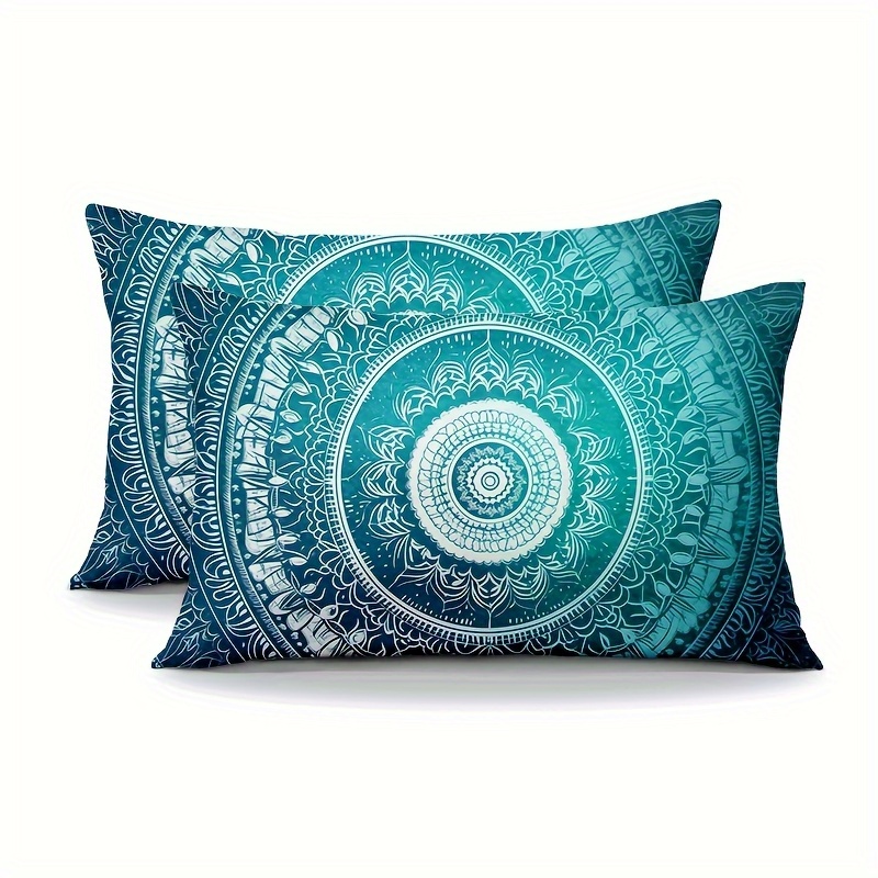 TEMU Set Of 2 Bohemian Geometric Pillow Covers, Double-sided Print, Beautiful Sky Blue And White, 12 X 20 Inches, Zipper Closure, Machine Washable,