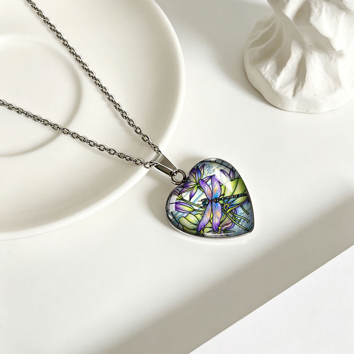 3pc Insect and Flower Pattern Heart-Shaped Necklace Set, Unisex Gift