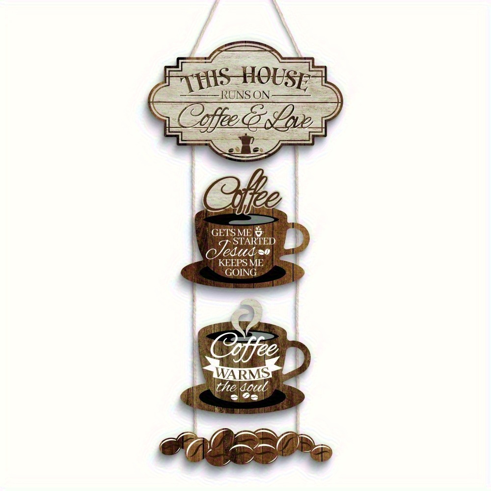 TEMU 2d Flat, 1pc "this House Runs On Coffee & Love" Rustic Wooden Wall Art - 2d Flat Decor For Home, Cafe, Restaurant - High-quality Wood, No