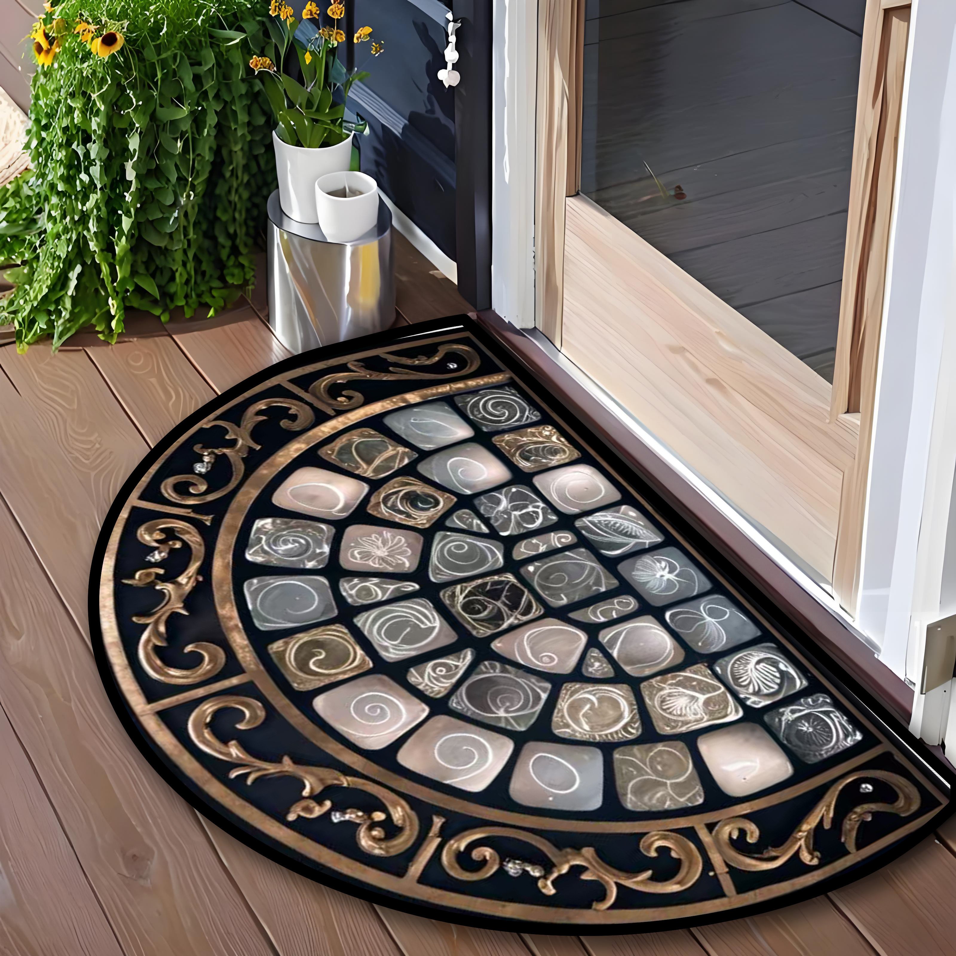 

1pc Tapis de Porte Vintage Imprimé de Pierre de Cristal - Épais, Lavable Et Antidérapant En Polyester Pour La Décoration Intérieure, Idéal Pour Le Porche Et