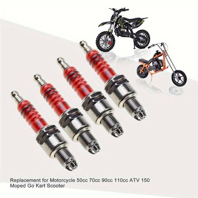 A7TC Spark Plug 3-Electrode Suitable for 50cc-110cc Dirt Bikes *  Motorcycles, Go-Karts, Scooters - Energy Saving, Quick * Reduced Vibration,  Extended * - 4 Pack