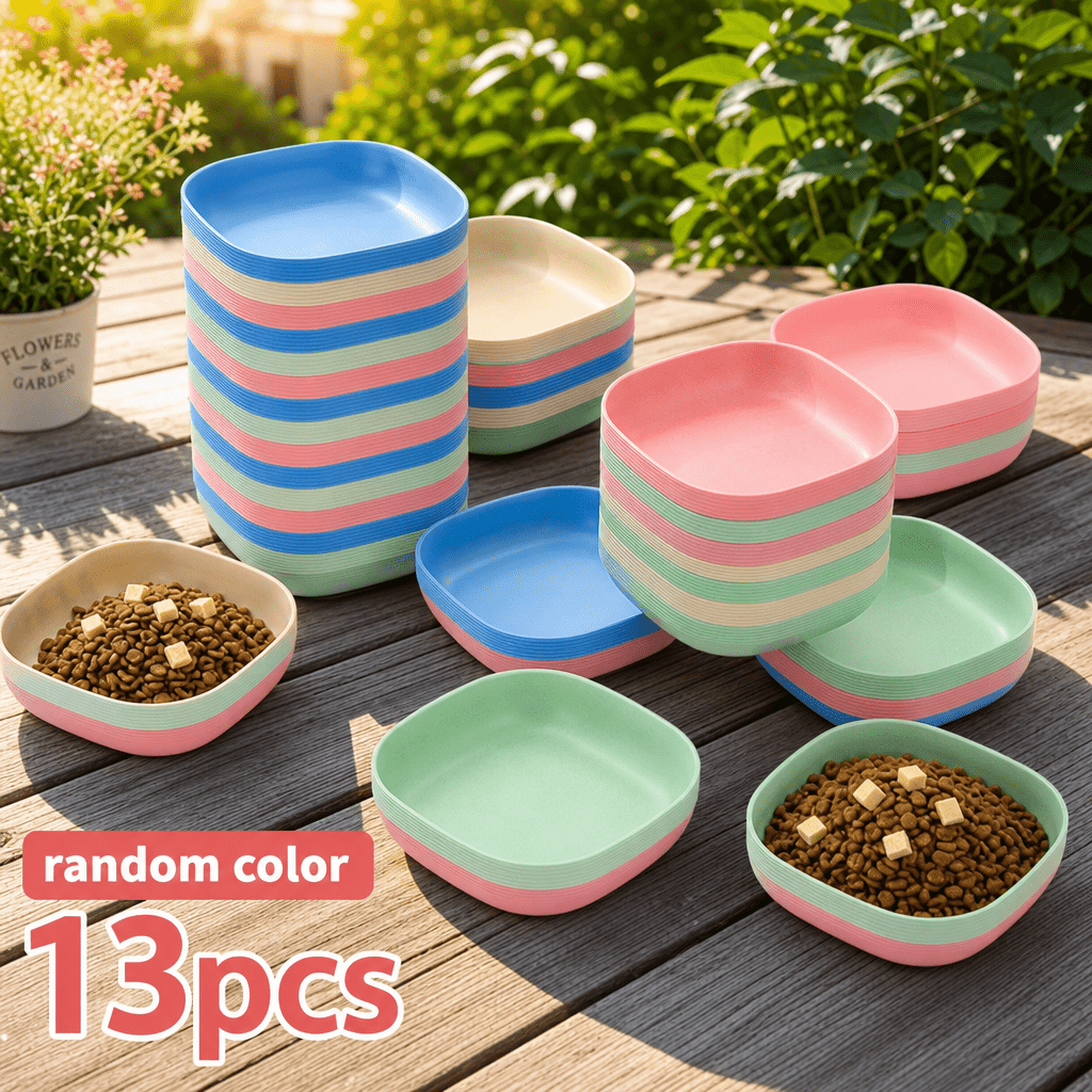TEMU 13pcs Cat And Dog Feeding Set - Heavy Compact Plastic Cat Bowls, Random Color Durable Pet Water Bowls, Pet Feeding Bowls, Suitable For Kittens,
