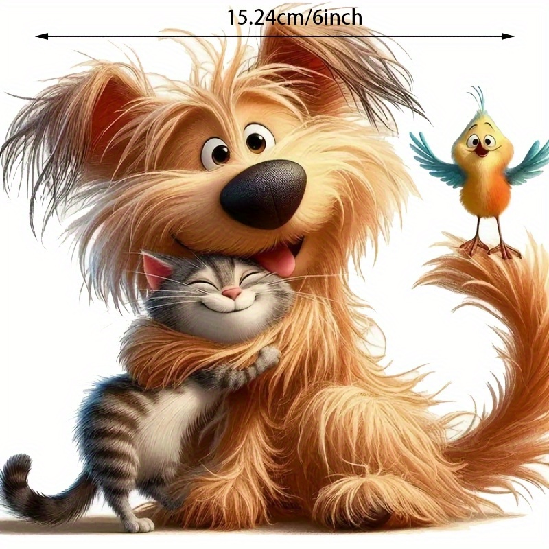 1pc Adorable Cartoon Dog & Kitten Friendship Tape Pvc Decal - Vibrant Animal Sticker For Cars, Laptops, Motorcycles, Windows, Walls, Wall Sticker Automotive Decals