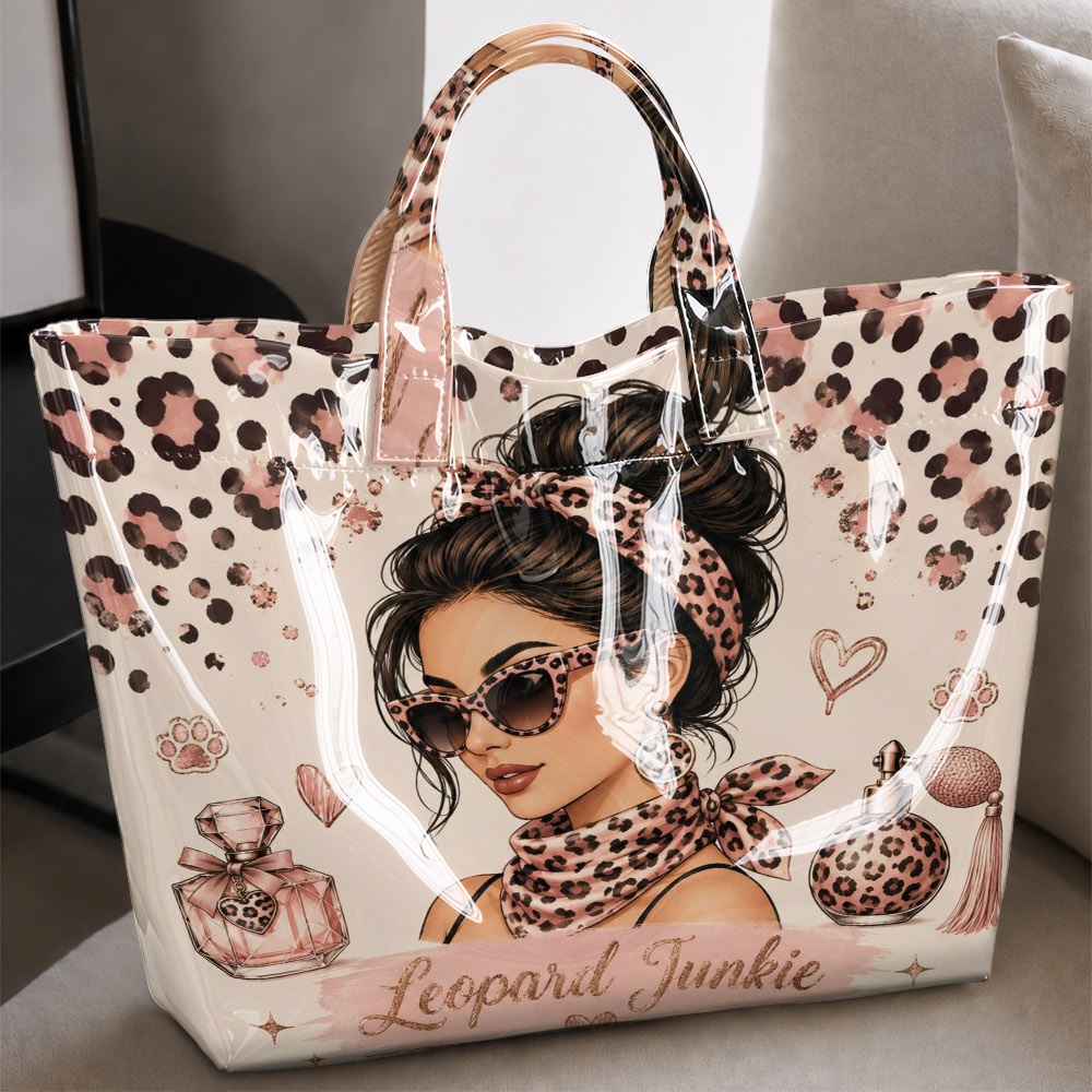 Image of Stylish Women's Tote Bag With Nude-pink Leopard Print, Sunglasses And Scarf ; A Trendy, Spacious, High-capacity Shoulder Tote Perfect For Concerts, Music Festivals, , And Casual