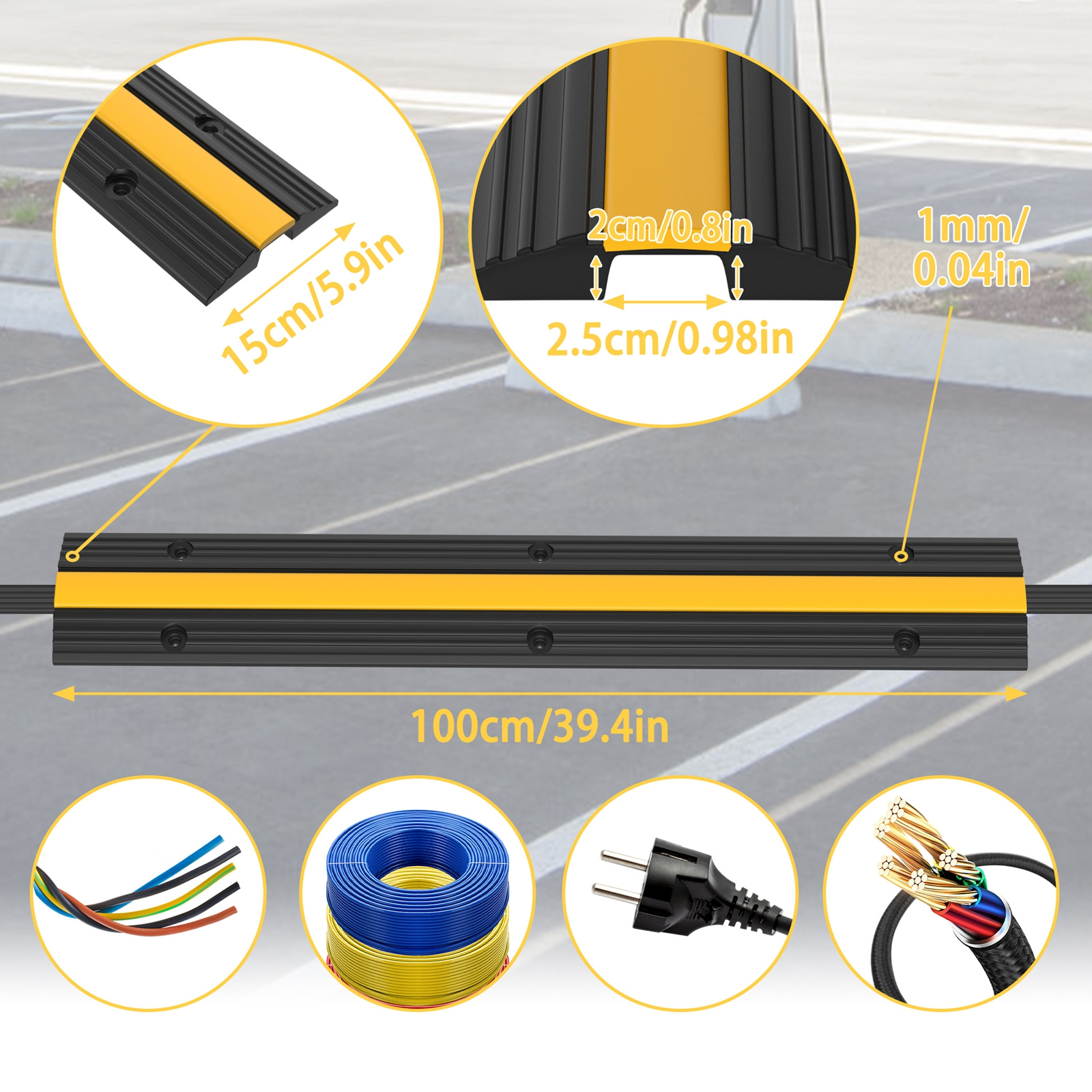 4-channel Cable Bridge, Rubber Floor Cable , 1 Channel, Non-slip, Expandable, Protects Cables, Drive-over Protection, Max. Load Capacity 8 , For Indoor And Outdoor Use, Parking Lots