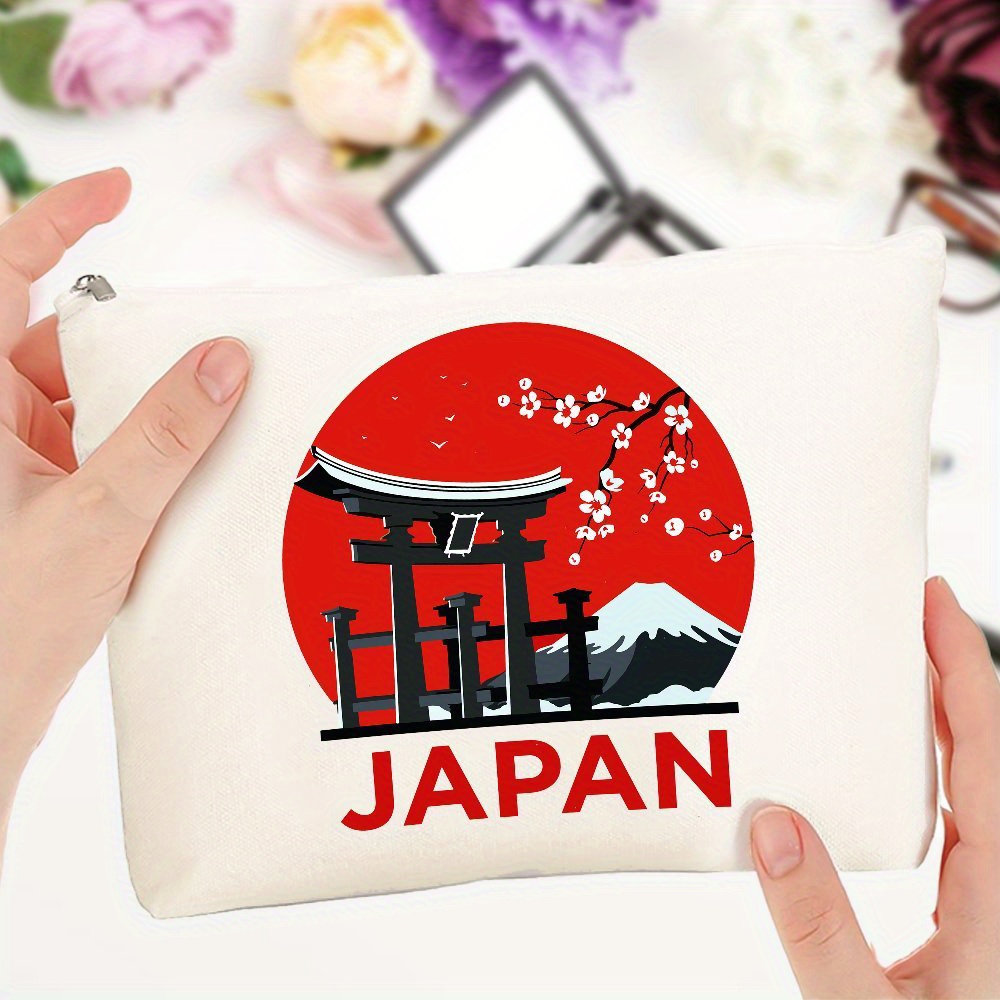 

Chic Japanese-inspired Canvas Makeup Bag - Stylish Travel Toiletry Pouch For Women, Perfect Gift For Japan Enthusiasts