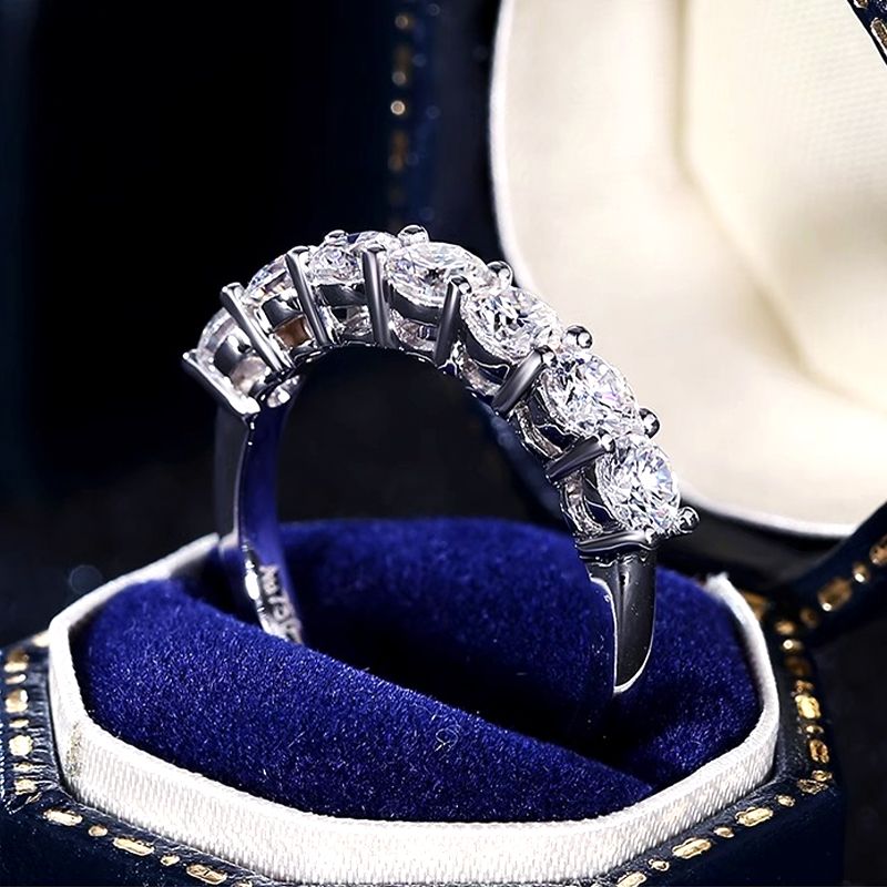 Women's 0.7 Carat White Moissanite Seven-Stone Ring, Romantic Glow