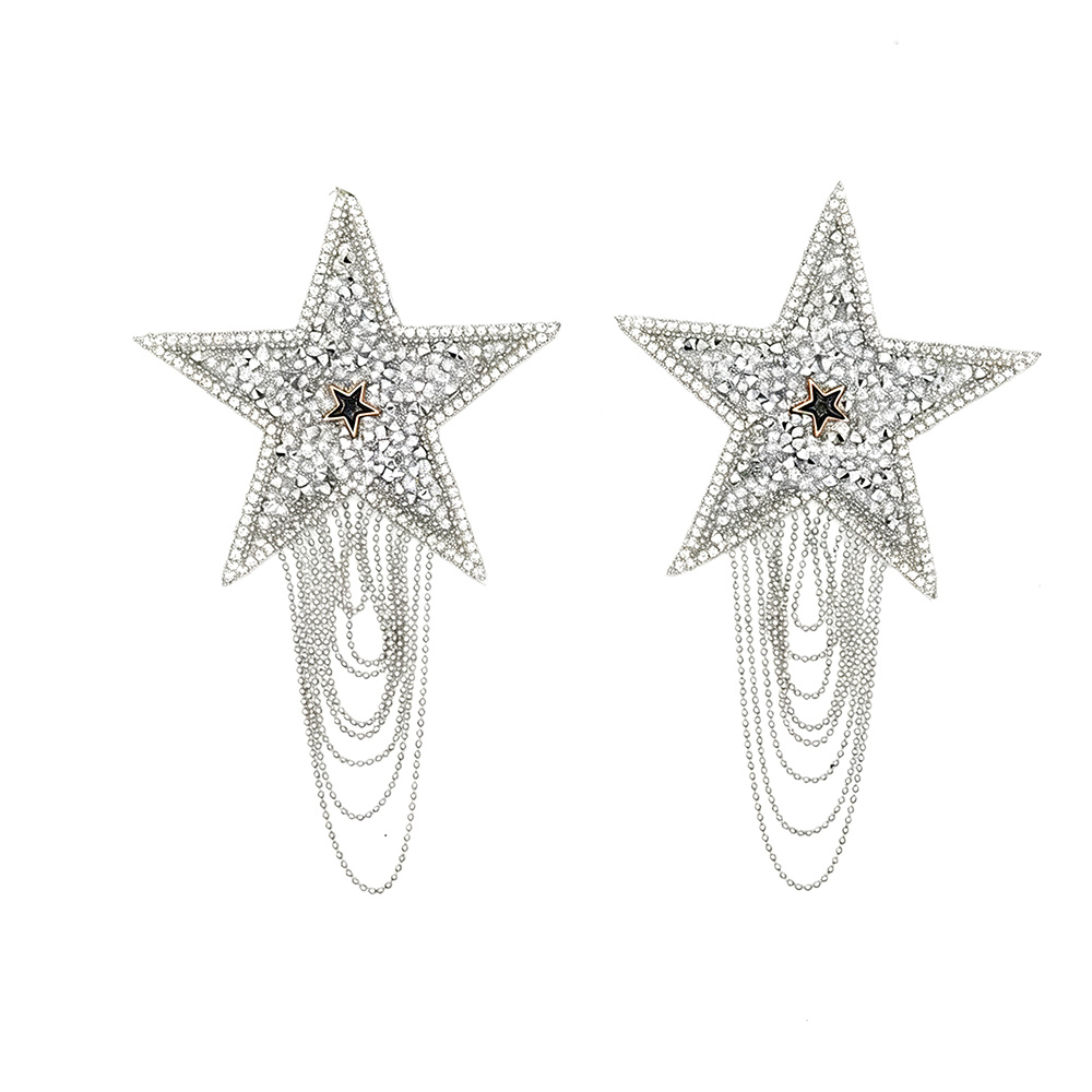 TEMU 2-pack Resin Rhinestone Tassel Pentagram Iron-on Patches For Women, Novelty Fabric Patches For Bags, Shoes, Clothes, And Apparel Decoration, Diy