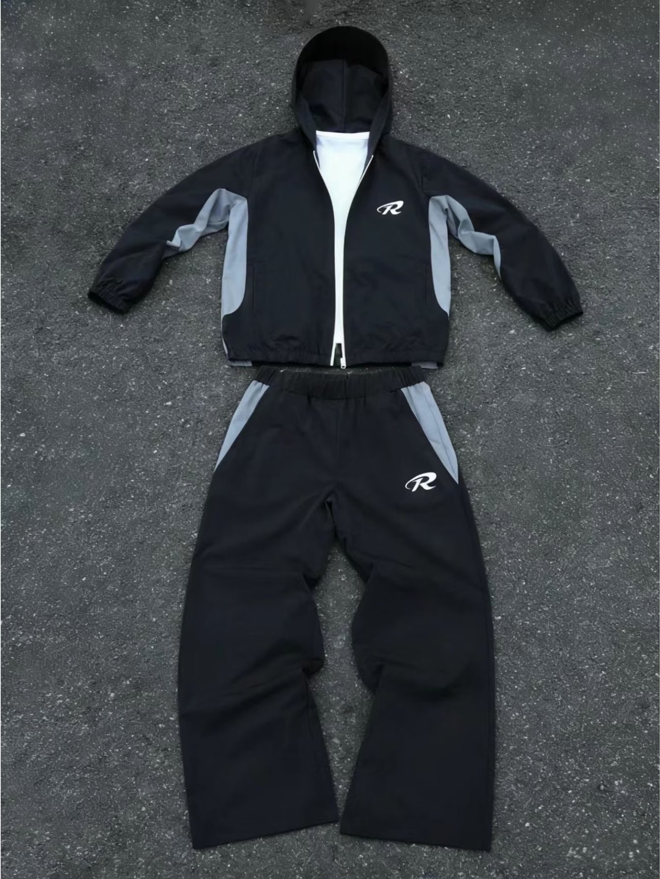 hooded track suit mens fashion casual trendy   color block panels sportswear adults men street style casual wear