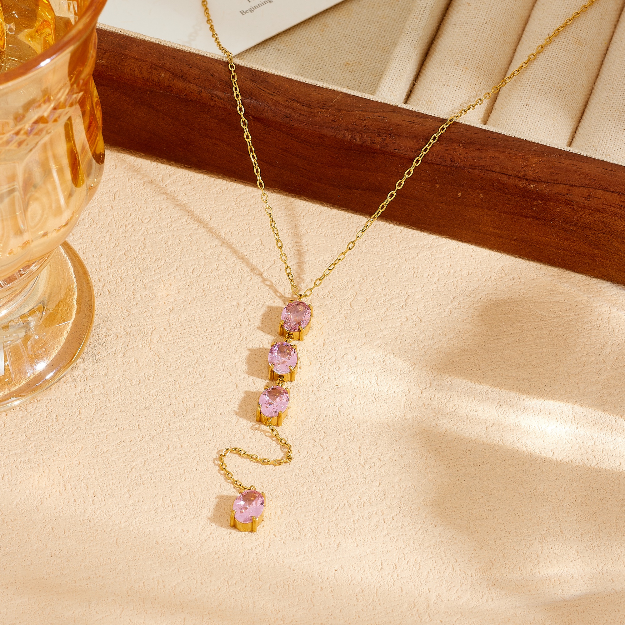 Women's Elegant Drop 18K Plated Y-Shape Lariat Necklace with Charms
