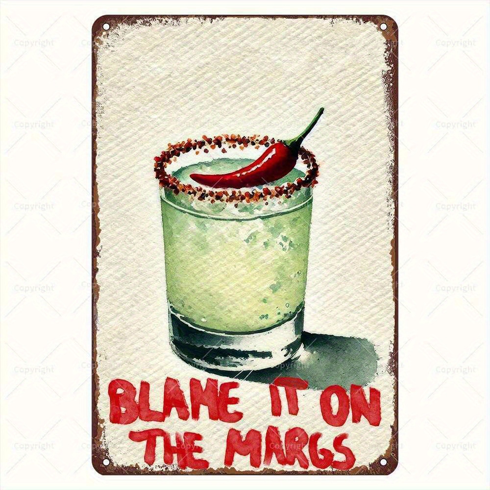 TEMU 2d Flat, Vintage " It On The Margarita" Wall Sign - Humorous Margarita Cocktail Decor With Chili Pepper Design & Margarita, Artificial Suitable