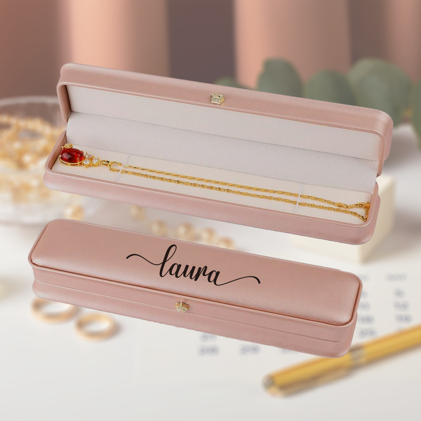 Personalized Necklace and Bracelet Storage Case, Jewelry Box