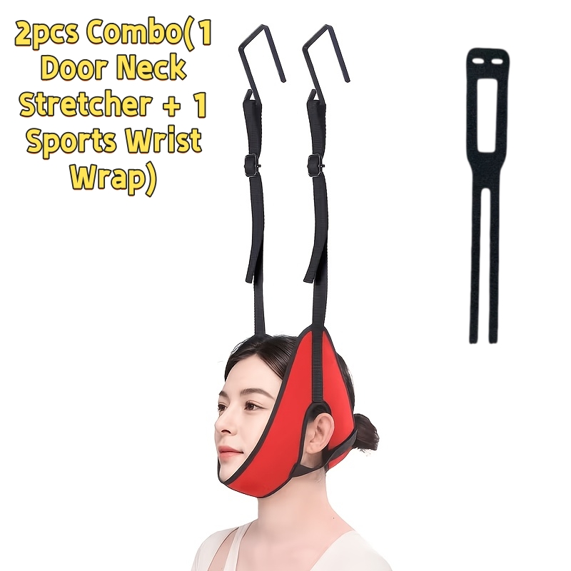 TEMU 2pcs Combo(1 Door Neck Stretcher + 1 Sports Wrist Wrap) 149.69kg Upgraded, Thickened Neck Support Breathable, Door-mounted Fitness Equipment,