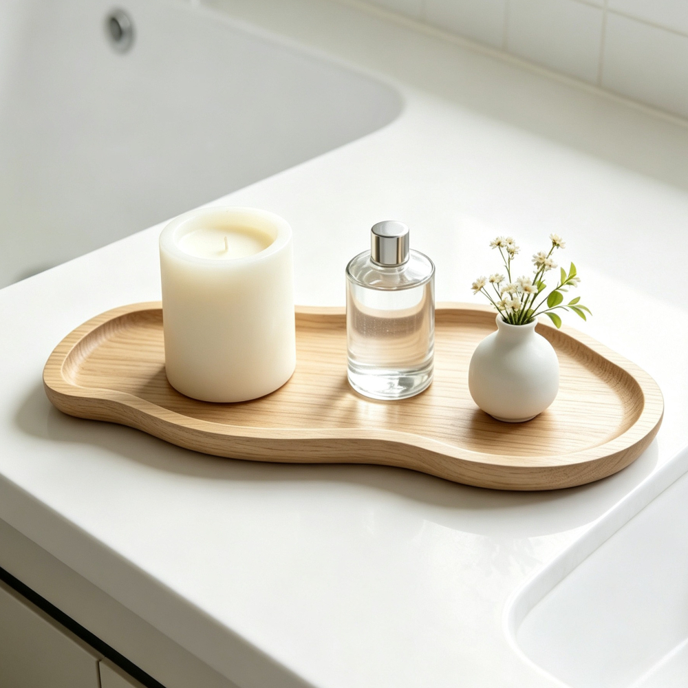 TEMU 1pc Wooden Irregular Decorative Tray, Bathroom Tray, Very Suitable For Home Decor, Bathroom Storage, Home Storage, Country Style Tray