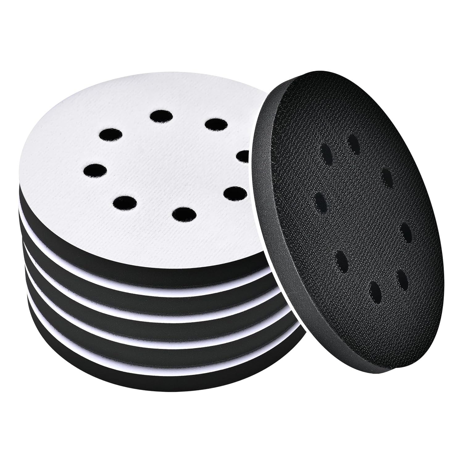 TEMU 6pcs Set 5inch(. 12.7cm)8-hole Foam Sanding Pad, Soft Density Interface Pad, Hook-and-loop Sponge , Suitable For Orbital