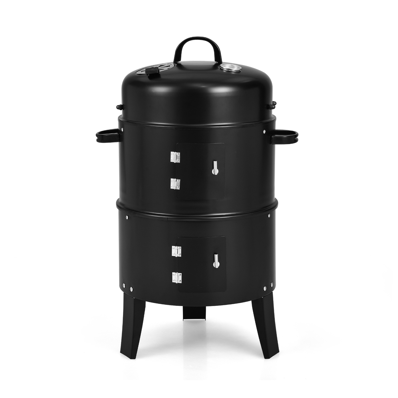 GIANTEX 3-in-1 Portable Round Charcoal Smoker Vertical BBQ Grill Built-in Thermometer