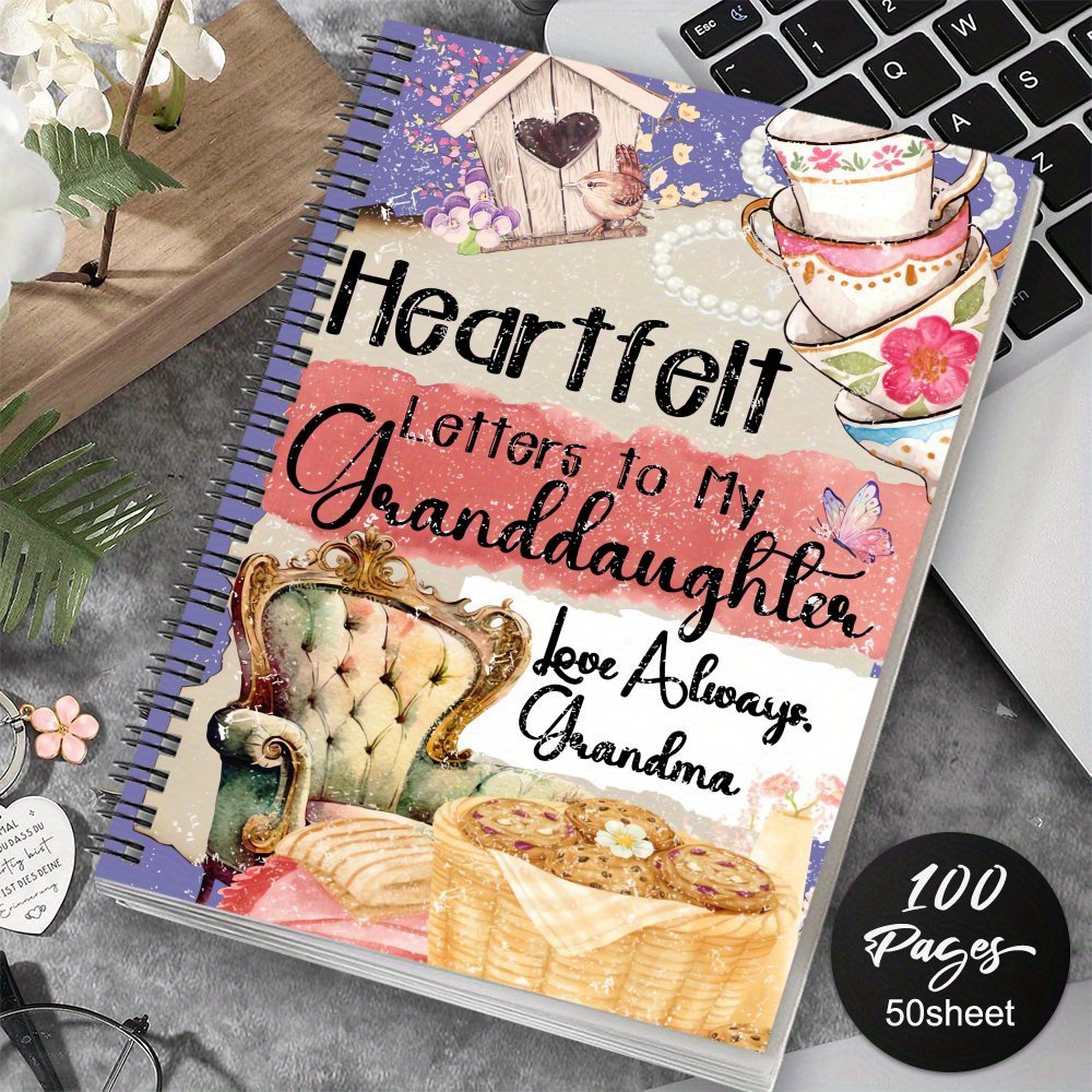 TEMU 1pc Letters To My Granddaughter Spiral Guestbook, Keepsake Memory Journal, Vintage Afternoon Tea For Grandma, Baby Shower Gift For