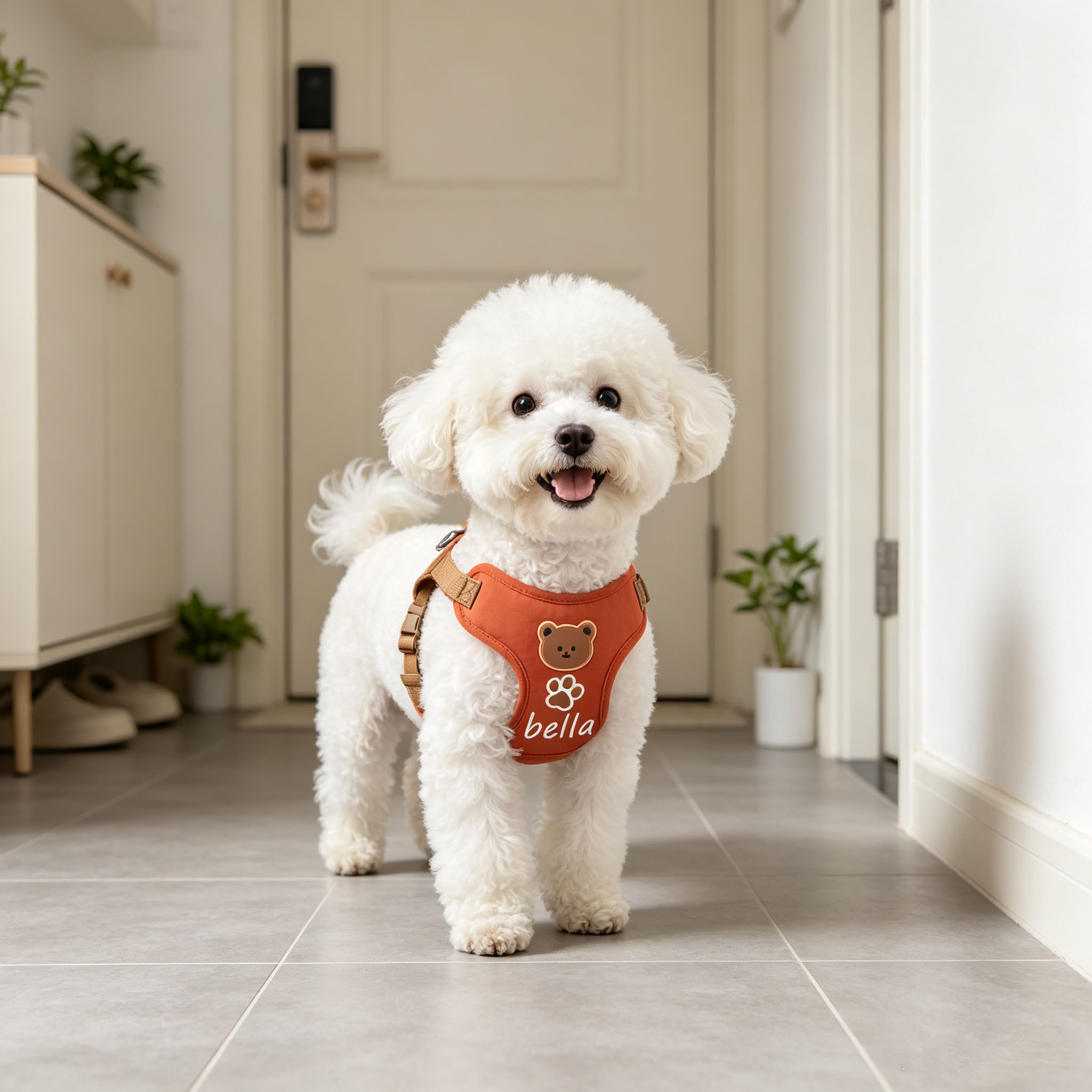 Solid Color Bear Pattern Dog Harness and Leash Set, Adjustable