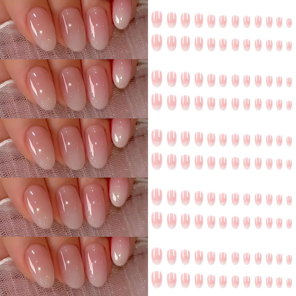 Image of 120pcs Short Oval French Tip Press-on Nails Set- White/gradient Glossy Full Cover Nails Kit With Easy Application Women, Nail Extensions Hands& Feet Wear, Parties, Weddings, Daily Use
