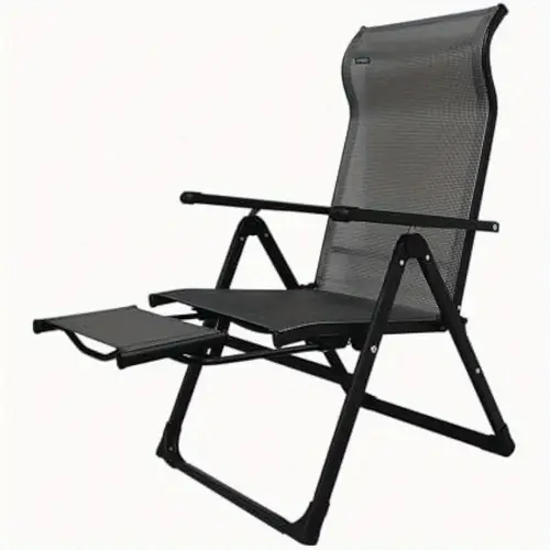 sports ergo ergonomic patio folding chair with 7 recline flip out footrest 300 lbs capacity all weather double woven mesh powder coated gray outdoor chair for garden poolside camping folding outdoor chair camping furniture garden seating sturdy construction breathable fabric