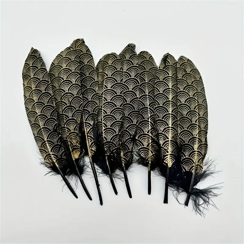 Image of 15-pack Handcrafted-look Feathers - Realistic Black & Golden -s Style Plumage, 5-7 Inch Large Craft Feathers For Diy Wedding Decor, Costume, Party Supplies - Soft Durable -like Material ()
