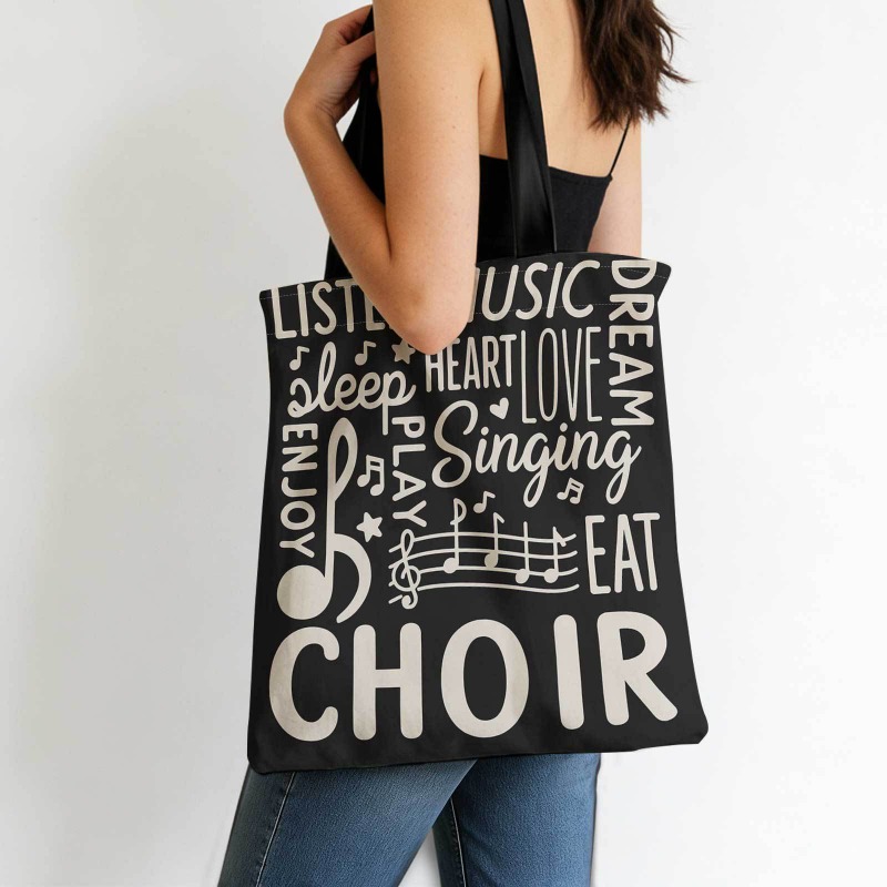 TEMU 1pc Vintage Music Print Tote Bag, Suitable For Music, , Singing Scenes - With Shoulder Strap Design, Casual Retro Style, Ideal For Travel, Daily