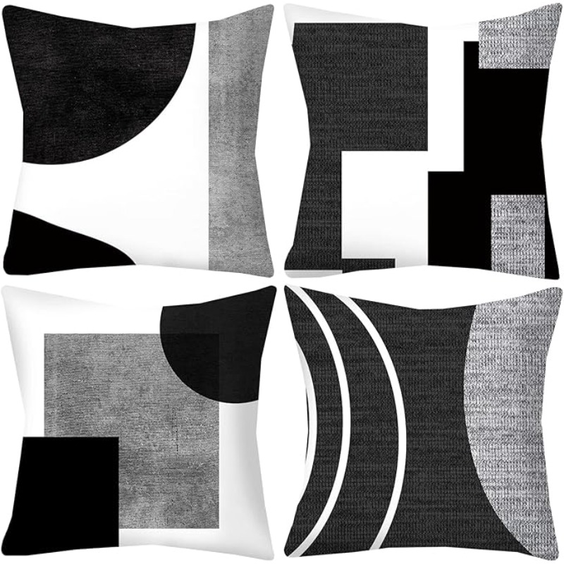 TEMU 4pcs Black And White Grey Cushion Covers 45x45cm Set Of 4 Geometric Cushion Cases Abstract Decorative Pillow Covers For Sofa Couch TEMU 4pcs Black And White Grey Cushion Covers 45x45cm Set Of 4 Geometric Cushion Cases Abstract Decorative Pillow Covers For Sofa Couch
