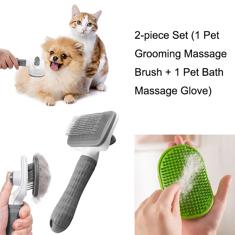 TEMU 2pcs Pet Grooming Kit, Self-cleaning Slicker Brush, Bath Massage Glove For Pets, Grooming Tool Set For Cats And Dogs, Deshedding And Massaging