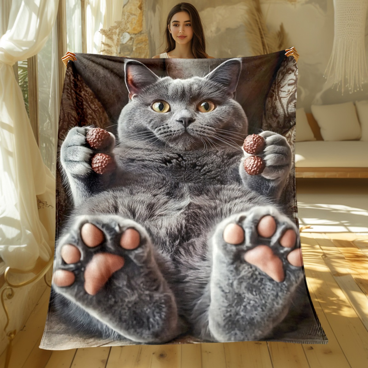 TEMU Adorable And Cat Blanket, Lightweight And Warm, With Cute Cat Patterns, Suitable For Sofas, Travel, And Camping, Providing In , With 2d Flat