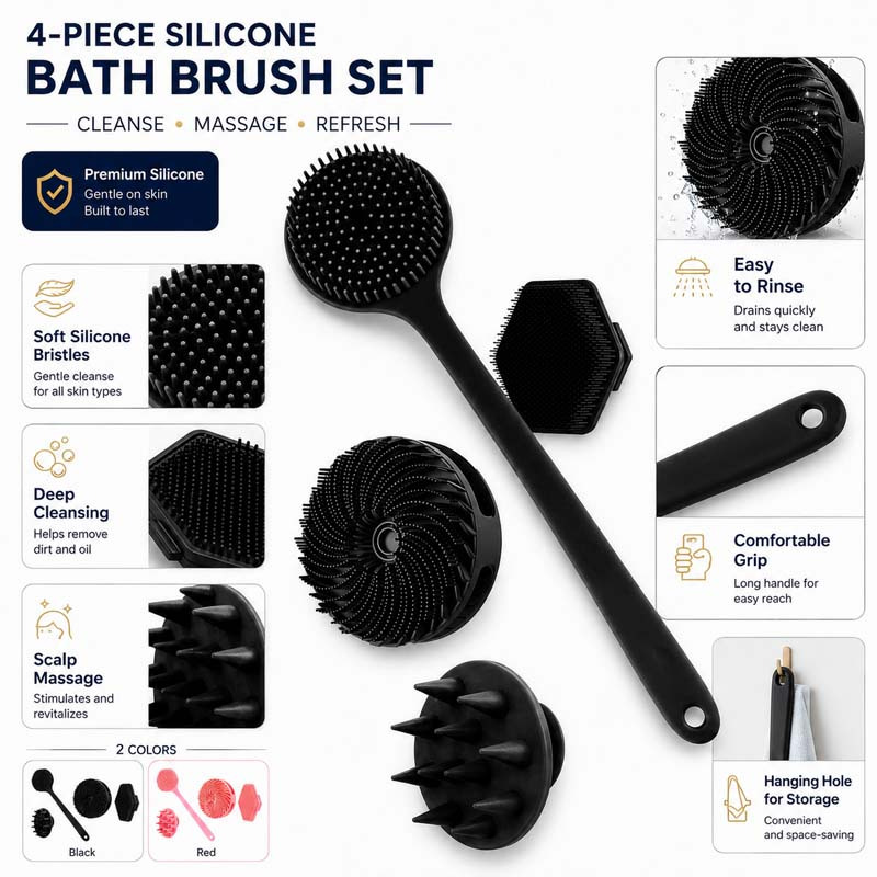 4pcs Back Scrubber Set for Shower, Ergonomic Design