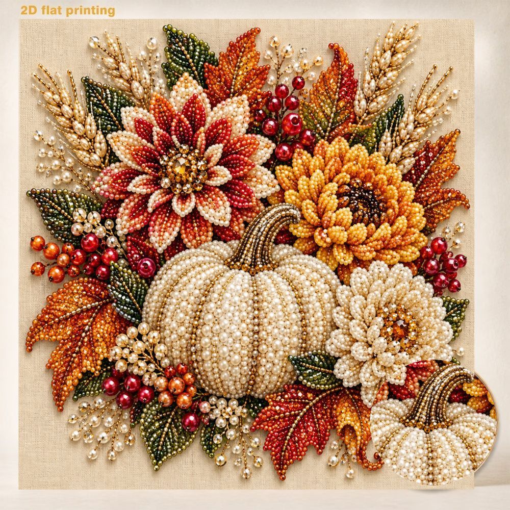 TEMU Pearl Art Painting Kit Autumn Theme Round Pearl Canvas Art Set Handmade Flat Shiny Gemstone Decorative Painting Frameless Wall Hanging Painting