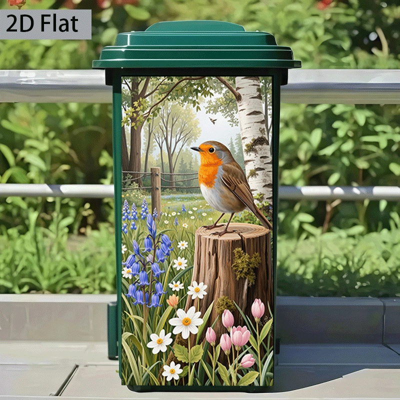 1pc Robin Garbage Bin Sticker | 37x82 Cm Self-adhesive Wall Decal For Kitchen Trash Cans And Home Decor, Contemporary Style, Matte End