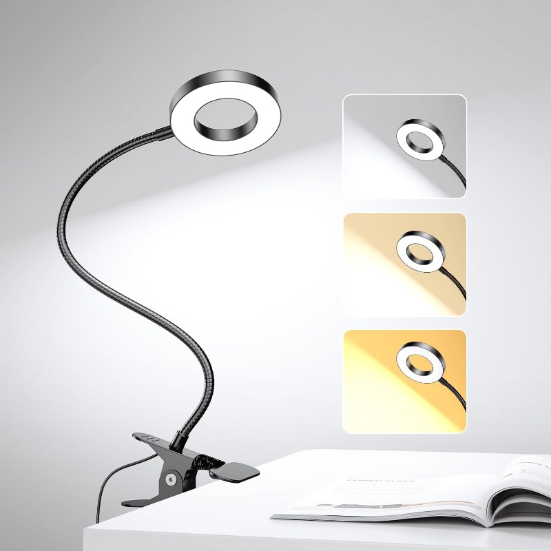 TEMU Clip-on Led Desk Lamp With 3 Color & 10 Brightness Levels, 360° Adjustable Gooseneck, Plug-and-play Suitable For Home Office, Bedside, Computer