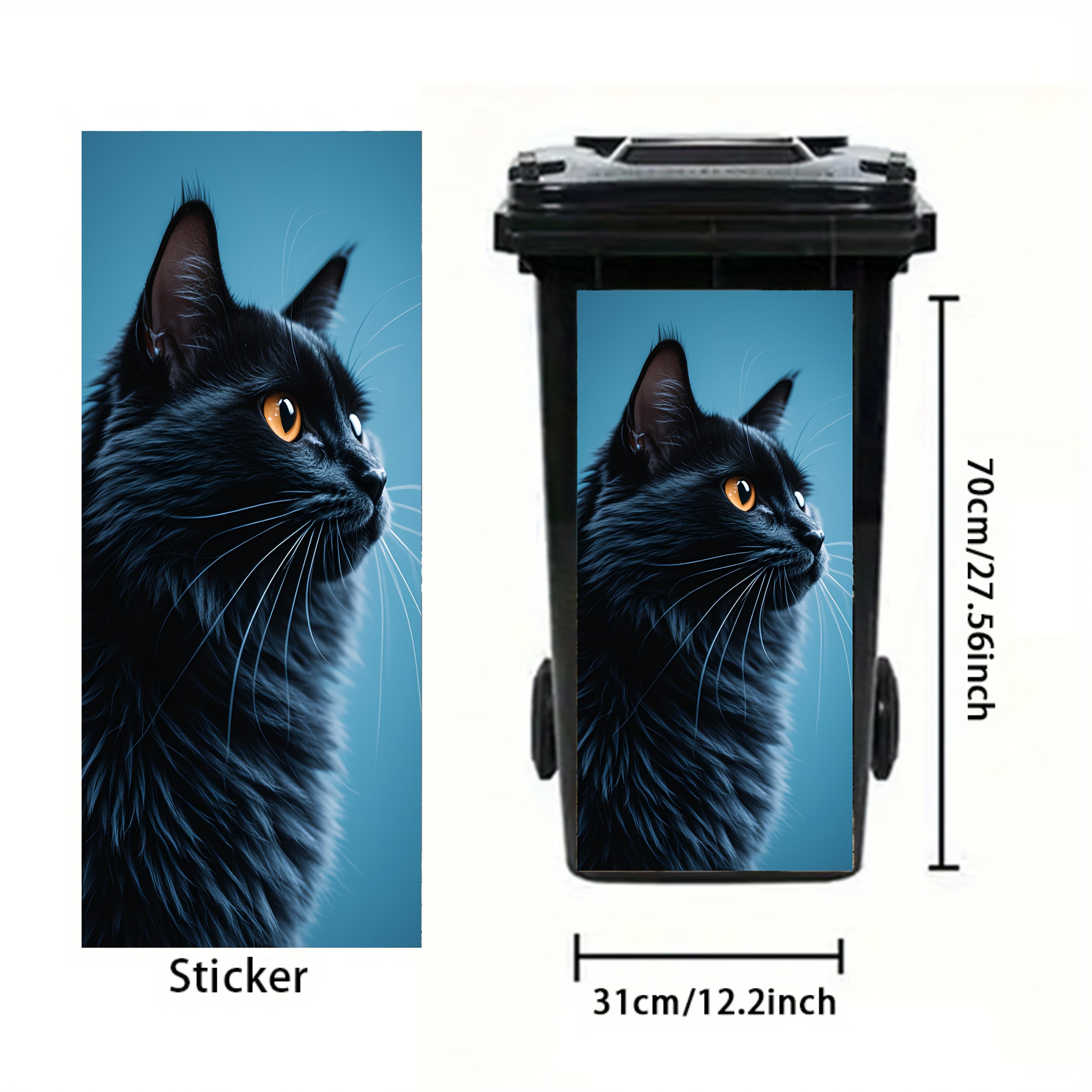E-shop 1 Stück Leuchtender Schwarzer Katzen-Umrisse Mülleimer-Aufkleber – UV-beständiges PVC, 14,57 x 32,28 Zoll, langlebig verblassungsresistent, für