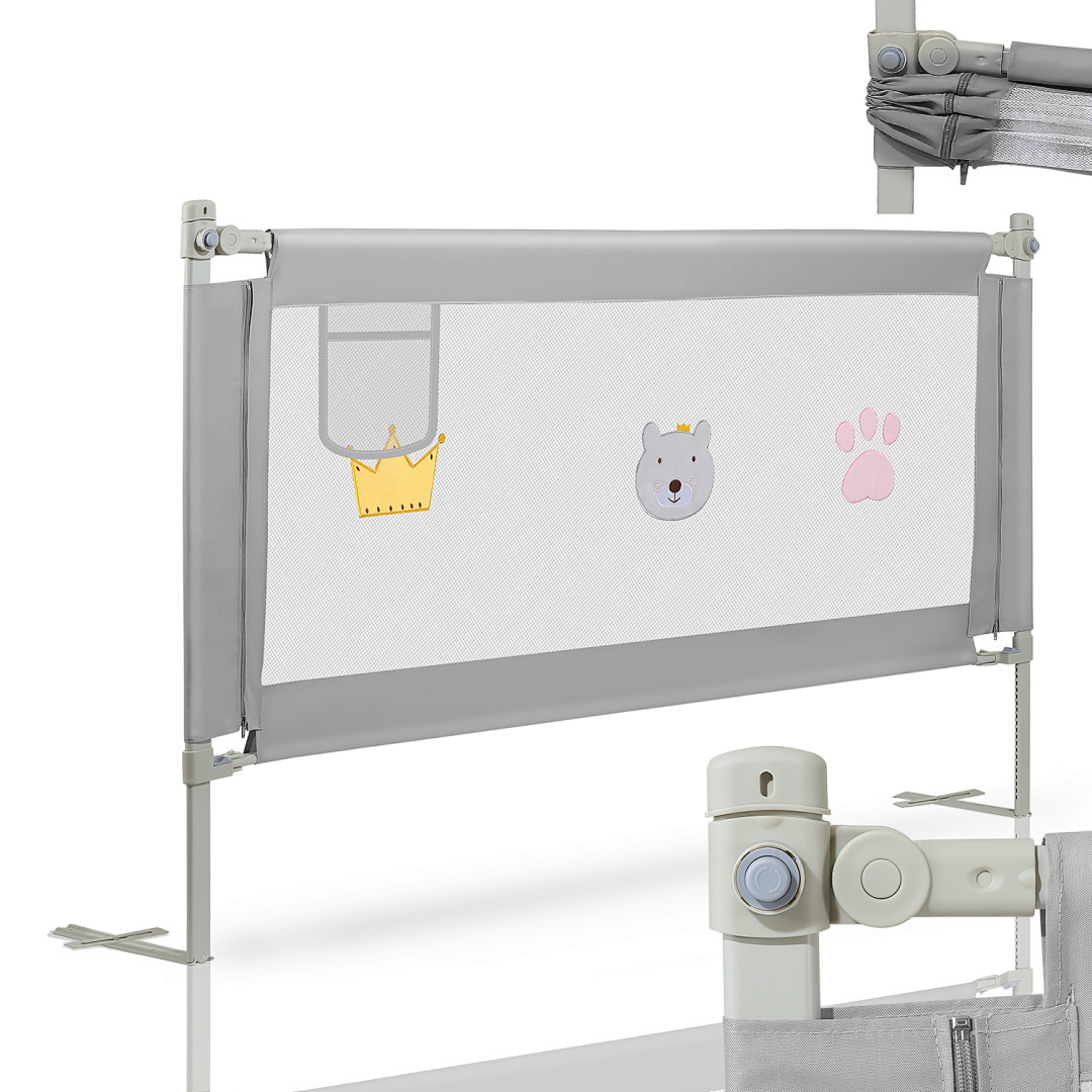 TEMU 150cm/180cm/200cm Bed Railing Fall-out Protection Height-adjustable Extra Tall Rail Bed Fence For Bed Safety Gate Double Bed Grey Sleep Rail