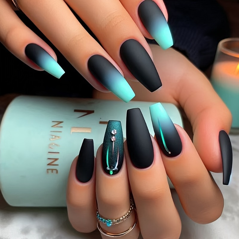 TEMU 48pcs Ballet Press-on Finger Nails Autumn And -black Gradient Matte Fake Nail Sheets With, Very Durable For Christmas Daily