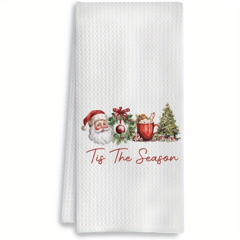 

Santa Christmas Kitchen Towel - 18x26 Inches, Polyester, Machine Washable, Decor, Christmas Decor